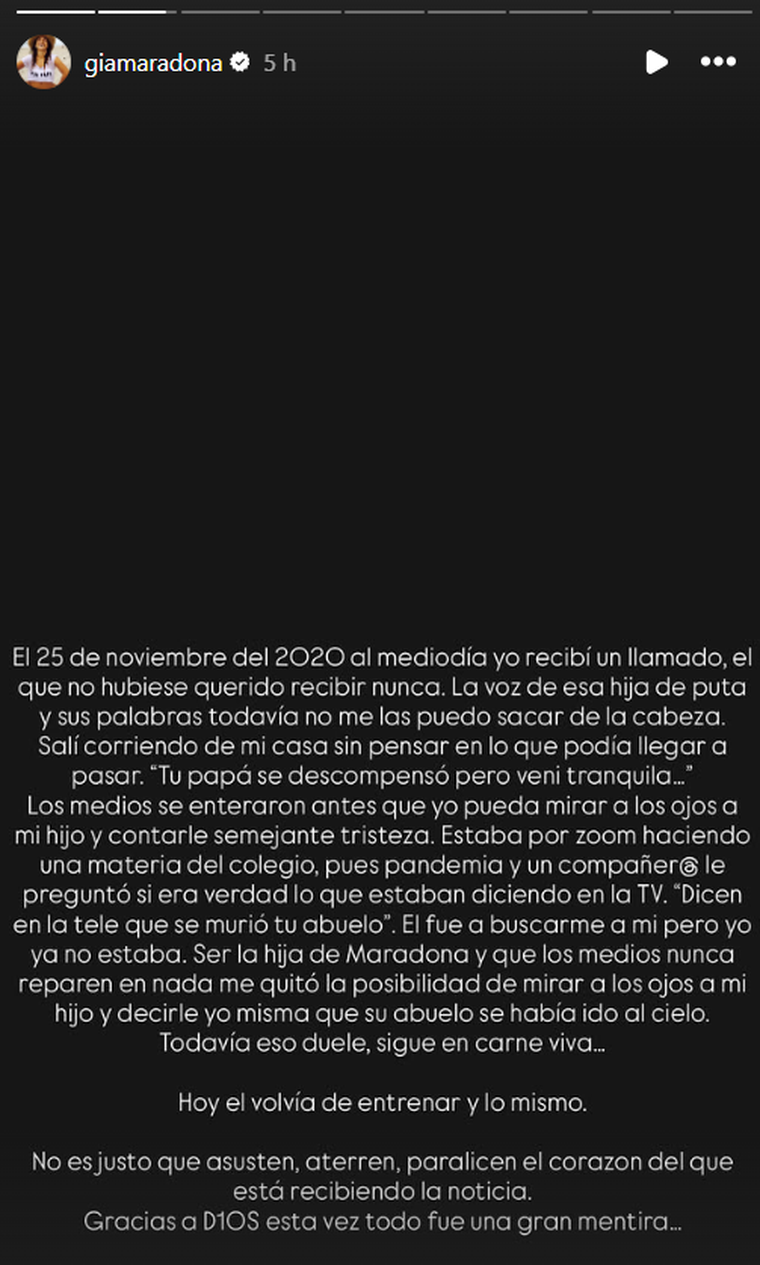 Gianinna Maradona criticó a la prensa amarillista y recordó cómo su hijo se enteró de la muerte de Diego. Foto: Instagram/ @giamaradona. Gianinna Maradona criticó a la prensa amarillista y recordó cómo su hijo se enteró de la muerte de Diego. Foto: Instagram/ @giamaradona.