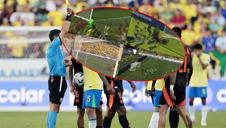 El VAR anuló el primer gol de Colombia por una supuesta posición adelantada. Foto: EFE y captura Conmebol