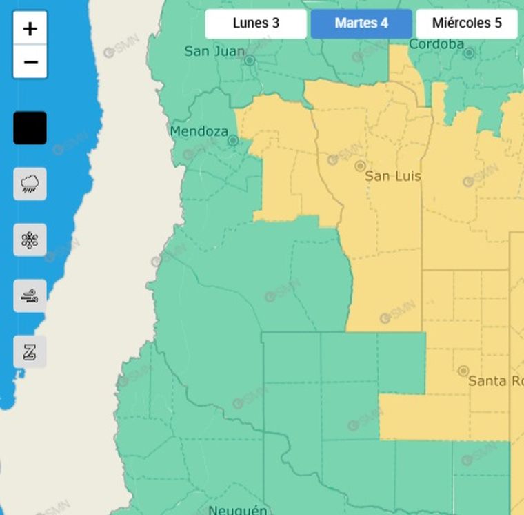 El SMN emitió un alerta por tormentas en Mendoza para la madrugada del martes. El SMN emitió un alerta por tormentas en Mendoza para la madrugada del martes.