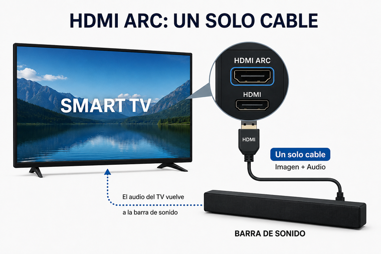 eARC mejora la transmisión de audio y resulta útil para sistemas de cine en casa. eARC mejora la transmisión de audio y resulta útil para sistemas de cine en casa.
