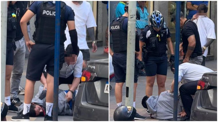 El momento en que el custodio mantenía reducido a Heredia Luquez, en medio de la llegada de los policías de la UCAR. El momento en que el custodio mantenía reducido a Heredia Luquez, en medio de la llegada de los policías de la UCAR.