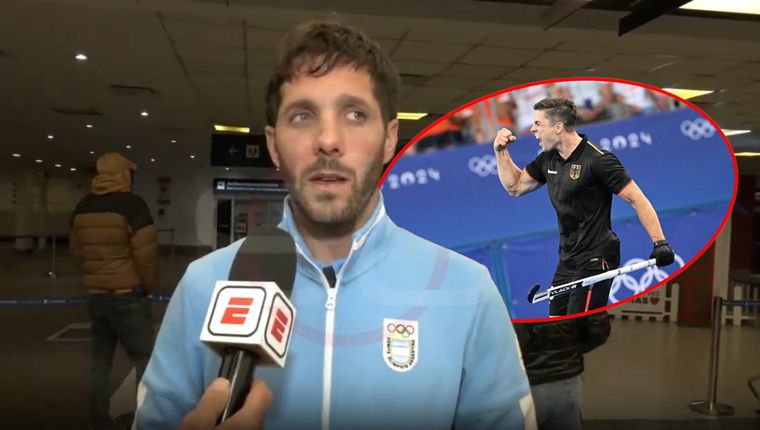 Mazzilli no tuvo pelos en la lengua al hablar del festejo de gol de Peillat. Foto: Captura ESPN y @dhb_hockey