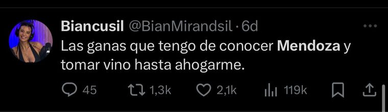 El tuit de la periodista. Créditos: X / biancusil El tuit de la periodista. Créditos: X / biancusil