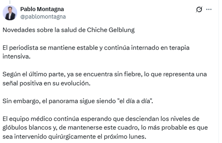 Podrían operar a Chiche Gelblung este lunes. Podrían operar a Chiche Gelblung este lunes. 
