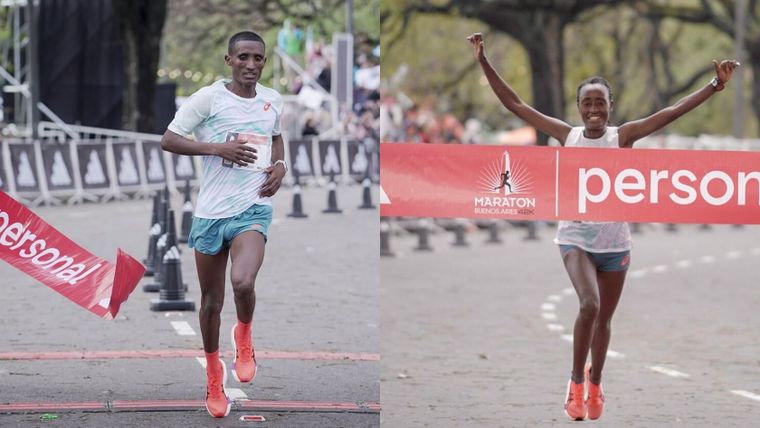 Los etíopes Habtamu Birlew Denekew y Elfinesh Demise Amare fueron los ganadores del Maratón Buenos Aires.