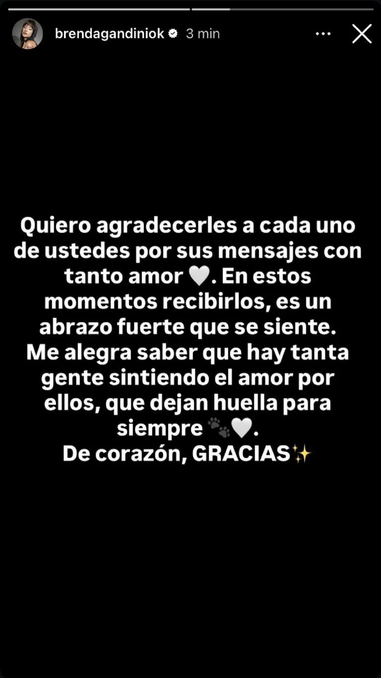 El posteo de l actriz para agradecer el acompañamiento y el afecto a sus seguidores en redes sociales. El posteo de l actriz para agradecer el acompañamiento y el afecto a sus seguidores en redes sociales.