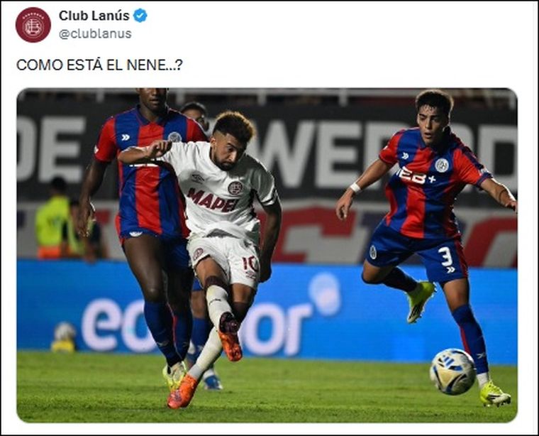 El posteo de Lanús en X tras el triunfo ante San Lorenzo. El posteo de Lanús en X tras el triunfo ante San Lorenzo.