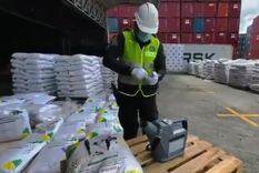 El cargamento estaba camuflado en costales de fertilizantes en el puerto de Buenaventura y habría generado millones en el mercado europeo. Foto: Policía de Colombia