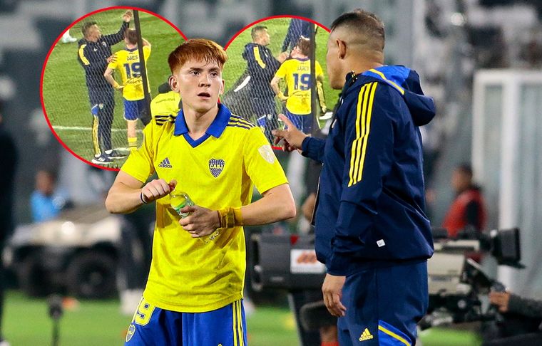 Almirón tuvo una interesante charla táctica con Barco al terminar el primer tiempo de Colo Colo-Boca. Foto: EFE/Osvaldo Villarroel