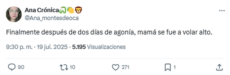 El mensaje de Ana Montes de Oca, hija de Eva. Foto: captura de pantalla X/ @Ana_montesdeoca. El mensaje de Ana Montes de Oca, hija de Eva. Foto: captura de pantalla X/ @Ana_montesdeoca.