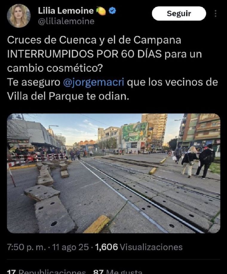 El posteo en X que Lilia Lemoine debió borrar y por el que todavía no dio explicación alguna. Foto: X El posteo en X que Lilia Lemoine debió borrar y por el que todavía no dio explicación alguna. Foto: X