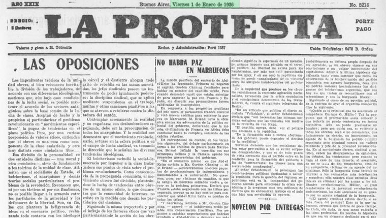 Portada del diario La Protesta del 1 de enero de 1926, Ninguna mención al año nuevo.