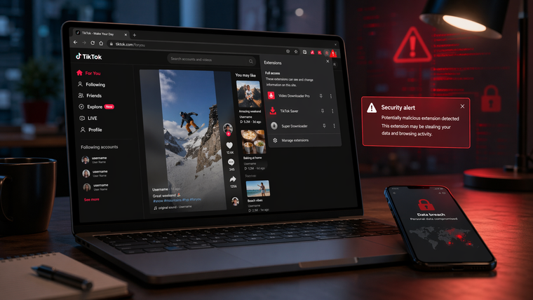 Extensiones para descargar videos de TikTok ocultaban funciones de rastreo y robo de datos en navegadores.