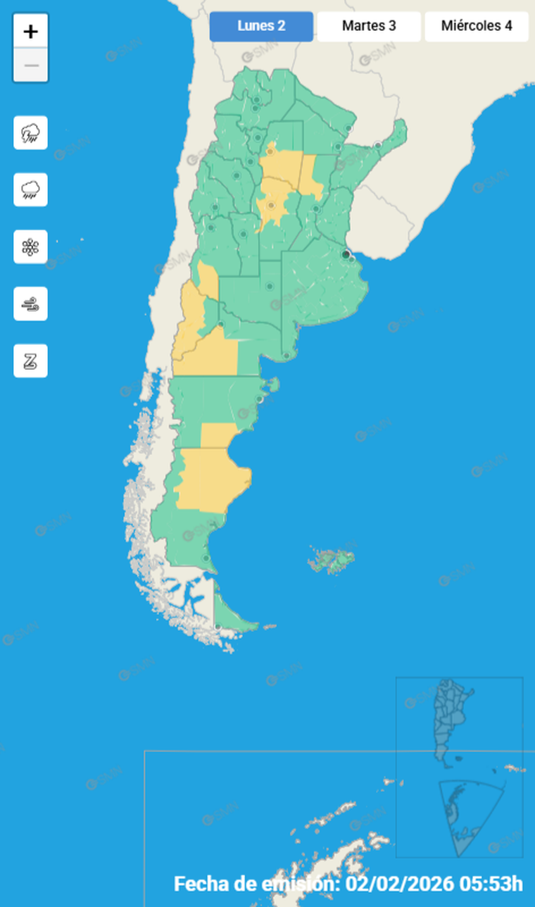 En la Patagonia, el tiempo estará marcado por vientos de hasta 90 km/h y lluvias persistentes en Santa Cruz y Chubut. En la Patagonia, el tiempo estará marcado por vientos de hasta 90 km/h y lluvias persistentes en Santa Cruz y Chubut.