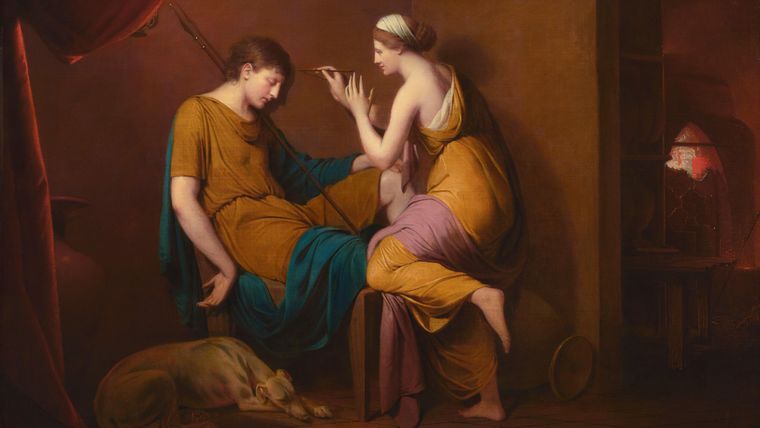 Pintura de Joseph Wright of Derby del siglo XVIII en la que se retrata a la "joven corintia".