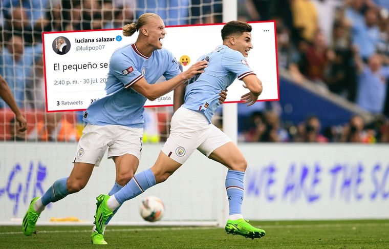 Luciana Salazar tuiteó minutos después del primer gol de Julián Álvarez en Manchester City. ¿Acá hay amor? Foto: @SportsCenter y @lulipop07