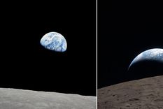 A la izquierda la foto tomada por la misión Apolo 8. A la derecha, la imagen fotografiada por Artemis II.