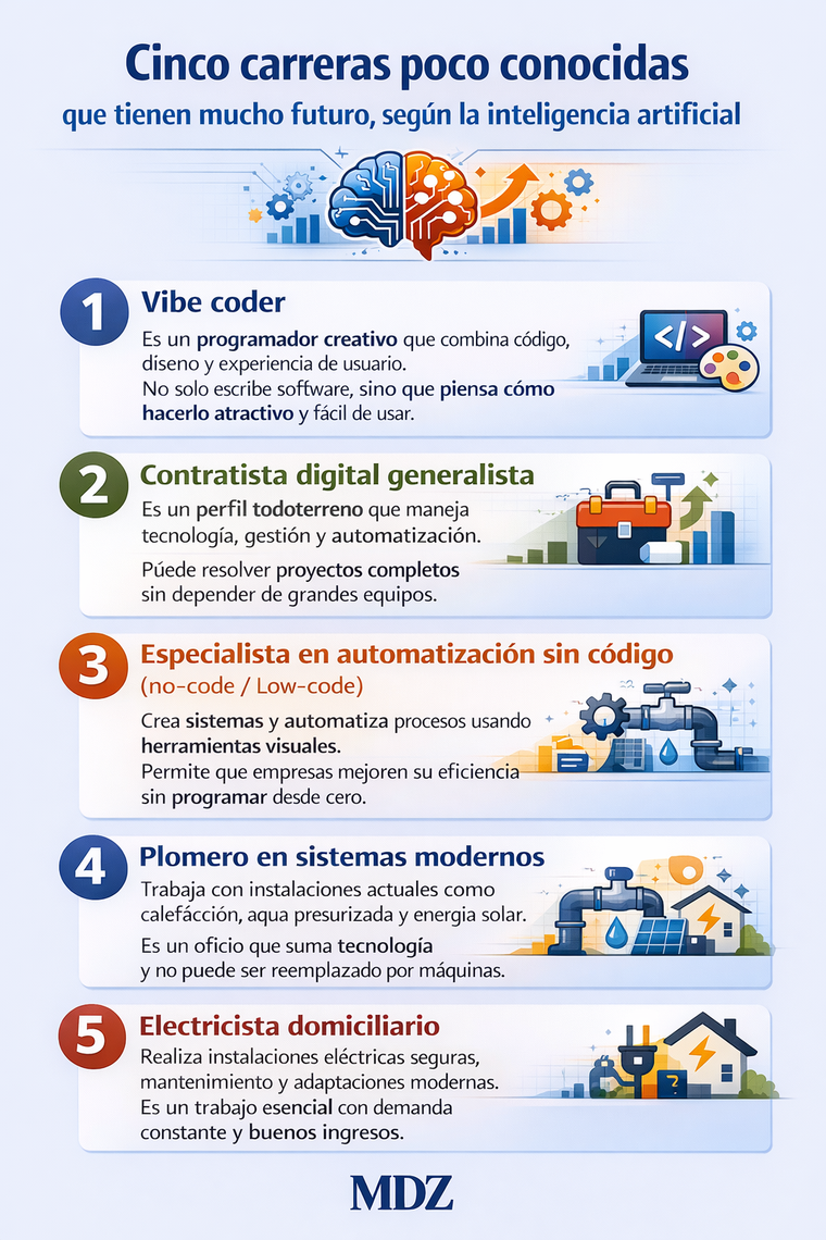 Según la inteligencia artificial, los trabajos que combinan criterio humano y adaptación tendrán más futuro. Según la inteligencia artificial, los trabajos que combinan criterio humano y adaptación tendrán más futuro.