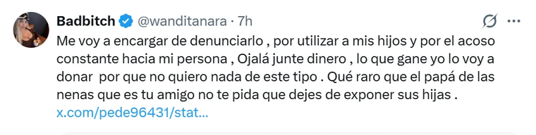 Wanda Nara en X. Créditos: Captura Wanda Nara en X. Créditos: Captura