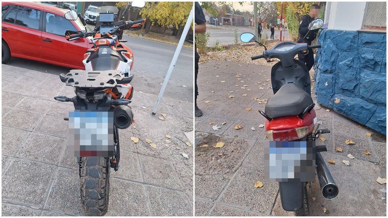 Las dos motos robadas que fueron recuperadas por el personal policial de Las Heras. Las dos motos robadas que fueron recuperadas por el personal policial de Las Heras.
