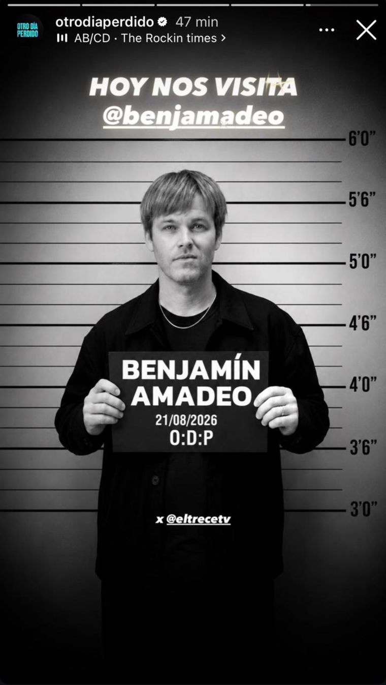 Benjamín Amadeo estará este viernes en Otro día perdido. Benjamín Amadeo estará este viernes en Otro día perdido.