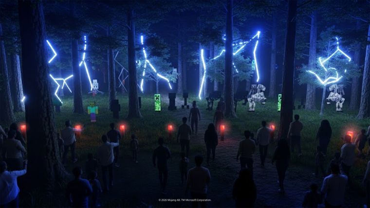 Minecraft sale de la pantalla para sumergirse en la noche porteña. Minecraft sale de la pantalla para sumergirse en la noche porteña.