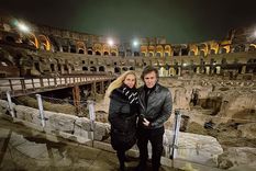 Karina Milei y Javier Milei en el Coliseo Romano. Foto: Presidencia