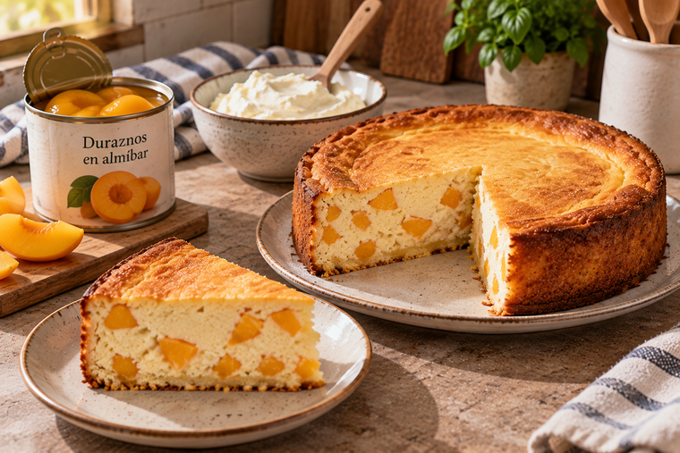 Queso crema + duraznos = una torta que desaparece en minutos