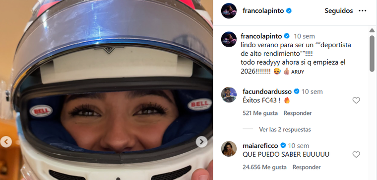 El intercambio entre Franco Colapinto y Maia Reficco en redes. El intercambio entre Franco Colapinto y Maia Reficco en redes.