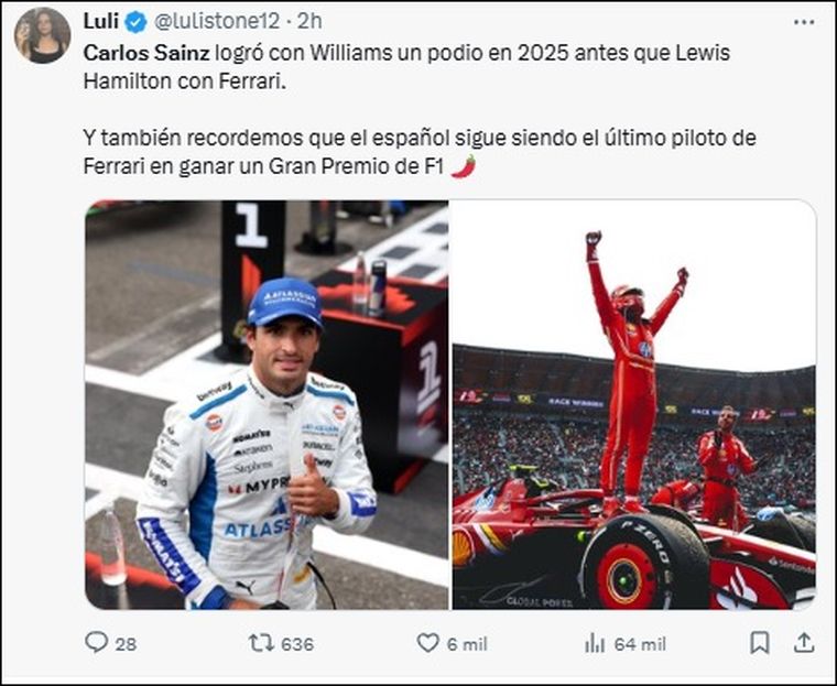 Las redes no le dejaron pasar el podio de Carlos Sainz a Ferrari y Lewis Hamilton. 