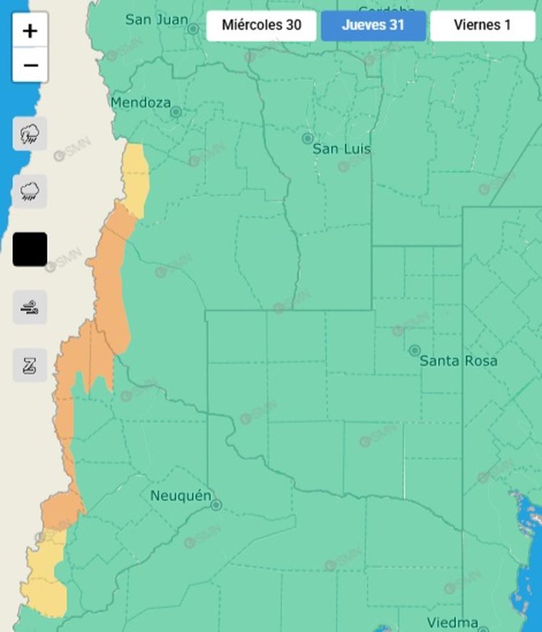 El SMN emitió varias alertas para este jueves El SMN emitió varias alertas para este jueves