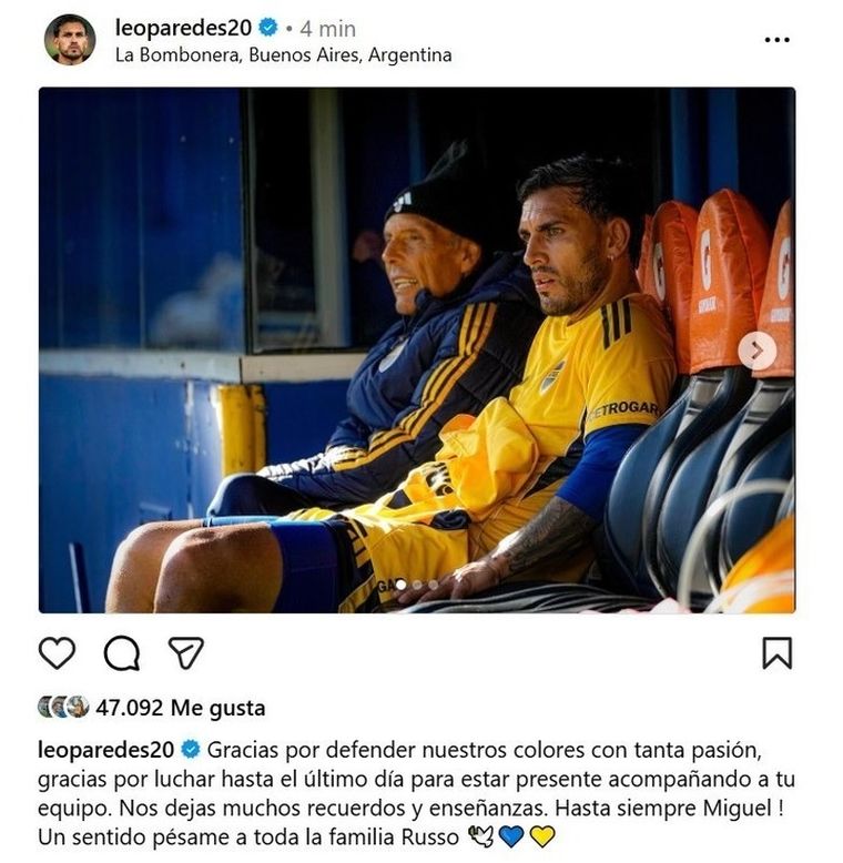Paredes le rindió homenaje a Russo desde Miami.