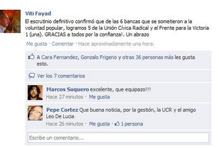 Fayad habló a través de su muro de Facebook. Foto: Captura de pantalla