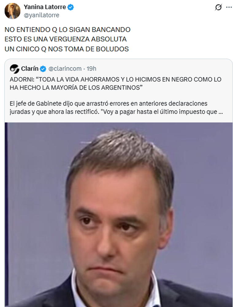 Yanina Latorre furiosa contra Manuel Adorni. Yanina Latorre furiosa contra Manuel Adorni.