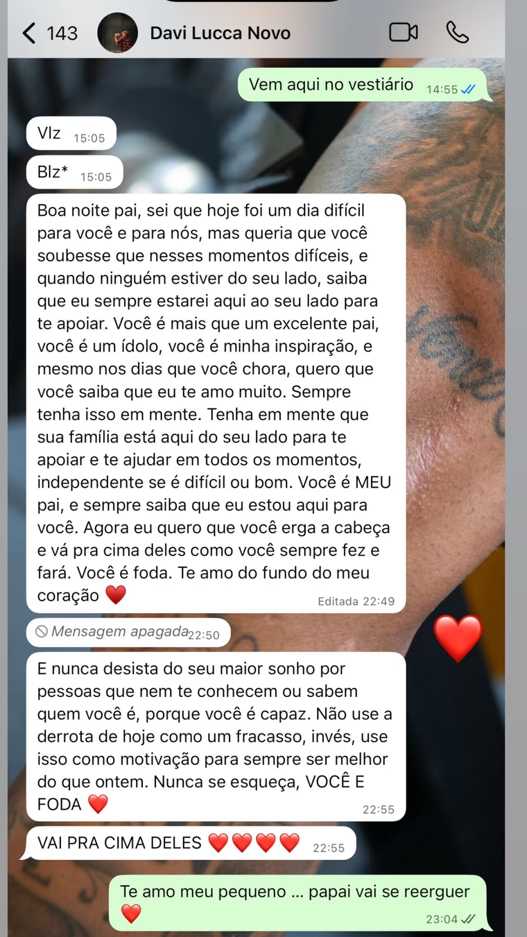 El mensaje del hijo de Neymar a su padre tras el 0-6 ante Vasco Da Gama. El mensaje del hijo de Neymar a su padre tras el 0-6 ante Vasco Da Gama.