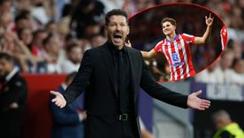 El elogio del Cholo Simeone a Julián Álvarez tras convertir un gol en la victoria ante el PSV. Foto: EFE y @Atleti El elogio del Cholo Simeone a Julián Álvarez tras convertir un gol en la victoria ante el PSV. Foto: EFE y @Atleti
