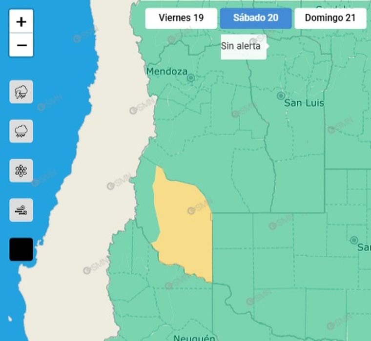 El SMN emitió un alerta por Zonda para este sábado en el sur de Mendoza. El SMN emitió un alerta por Zonda para este sábado en el sur de Mendoza.