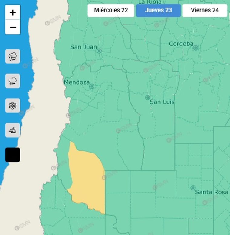 También hay alerta por viento Zonda en el sur de la provincia. También hay alerta por viento Zonda en el sur de la provincia.