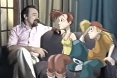El doctor Miroli junto a Fleco y Male en la publicidad de 1997