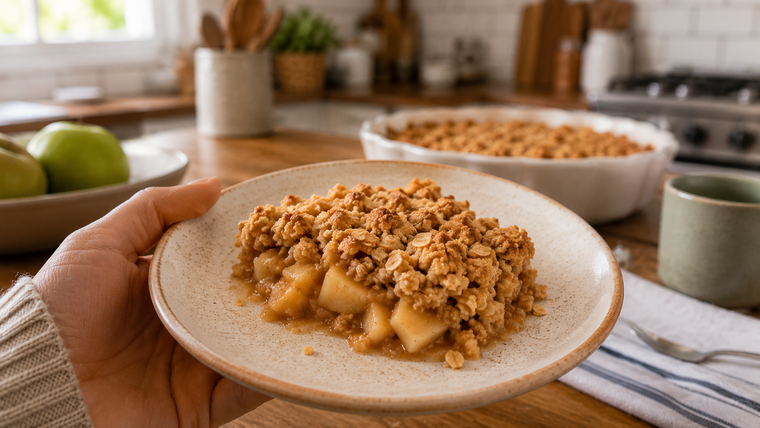 Una deliciosa porción de crumble de manzana sin azúcar, receta increíble Una deliciosa porción de crumble de manzana sin azúcar, receta increíble