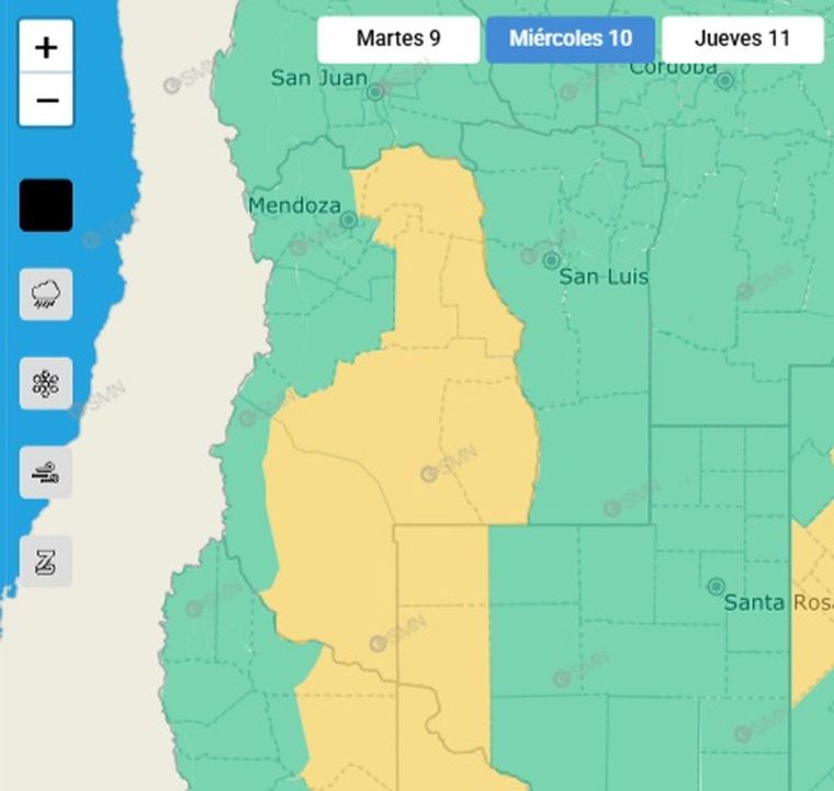 El SMN emitió un alerta por tormentas para este miércoles en el sur y este de la provincia. El SMN emitió un alerta por tormentas para este miércoles en el sur y este de la provincia.