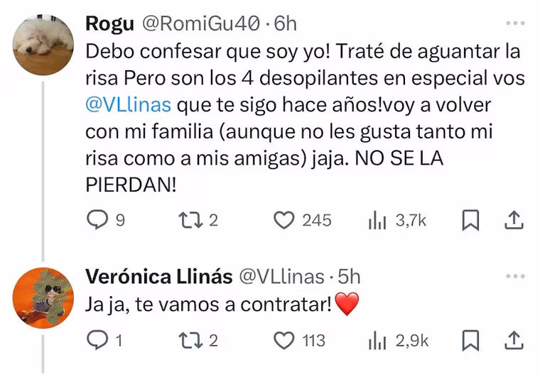 El inesperado posteo de la reidora que fue respondido por Verónica Lllinás. El inesperado posteo de la reidora que fue respondido por Verónica Lllinás.
