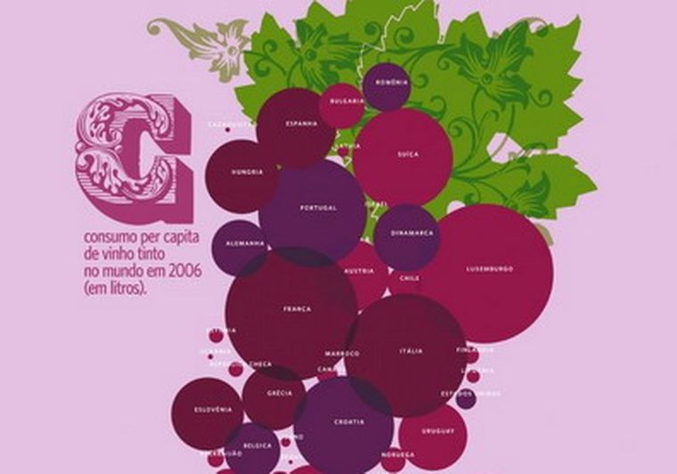 Vista parcial del mapa del consumo global de vino.