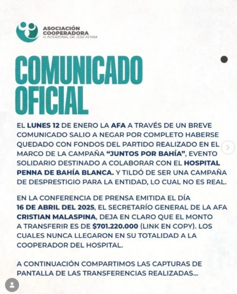 El comunicado de la cooperadora El comunicado de la cooperadora