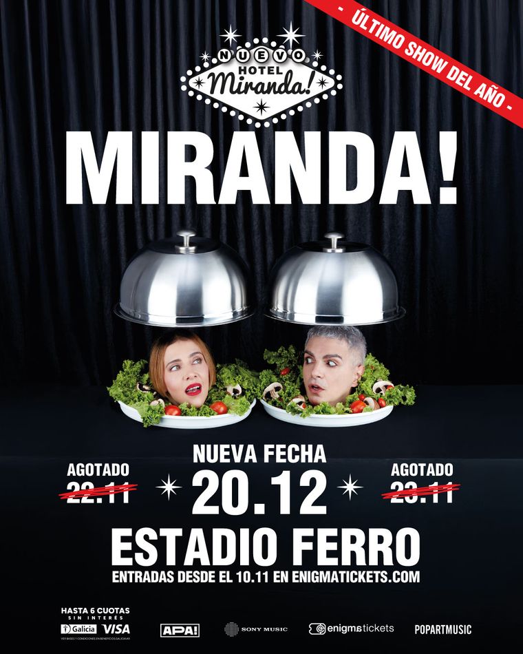 El 20 de diciembre Miranda! dará un nuevo show en Ferro. El 20 de diciembre Miranda! dará un nuevo show en Ferro.