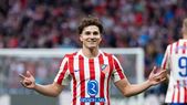 Julián Álvarez celebra uno de sus tantos con la camiseta del Atlético de Madrid. Julián Álvarez celebra uno de sus tantos con la camiseta del Atlético de Madrid.
