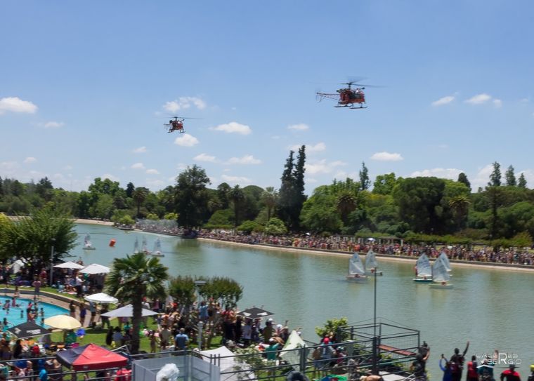 Helicópteros Lama realizarán maniobras de vuelo sobre el Lago del Parque San Martín.