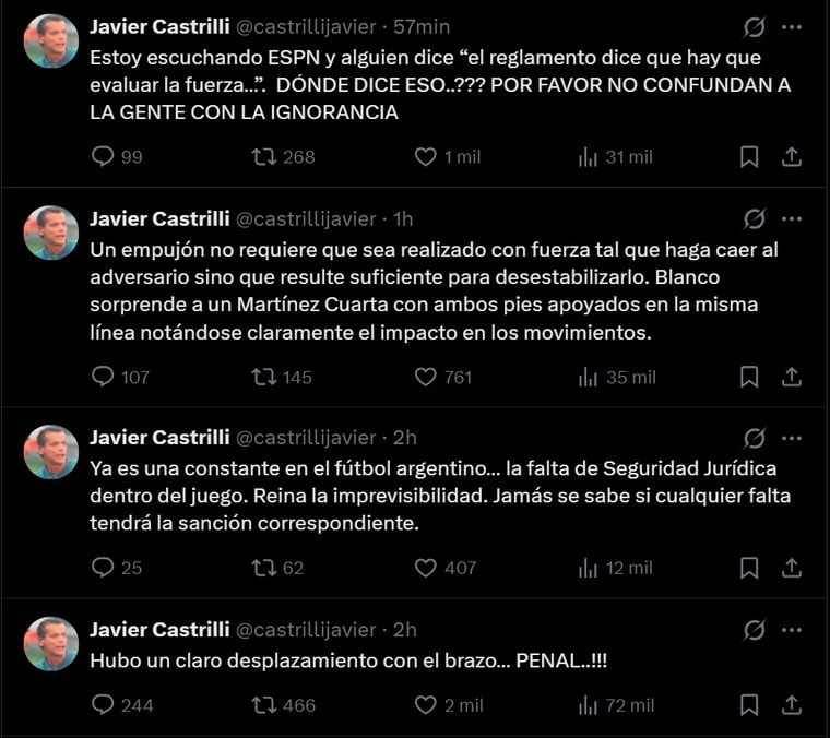Javier Castrilli se expresó en su cuenta de X. Javier Castrilli se expresó en su cuenta de X.