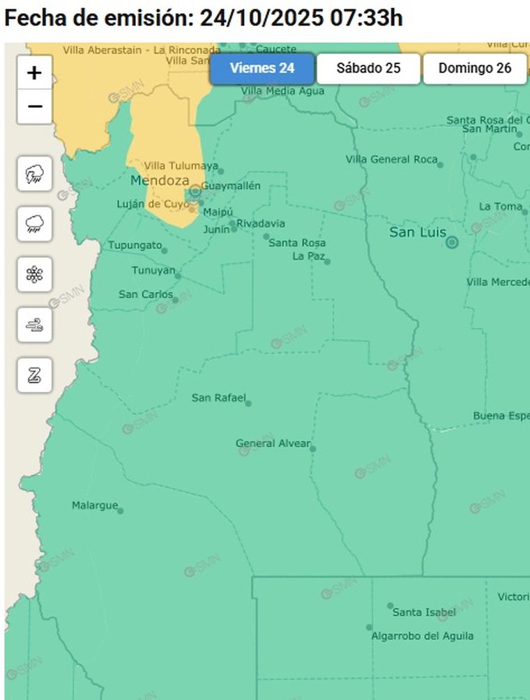 El SMN emitió una alerta amarilla por viento Zonda para zonas precordilleranas de Las Heras y Luján de Cuyo. El SMN emitió una alerta amarilla por viento Zonda para zonas precordilleranas de Las Heras y Luján de Cuyo.