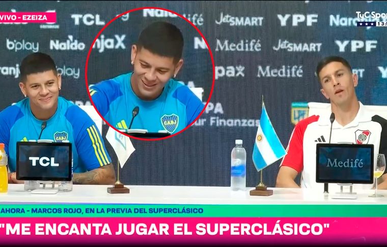 Marcos Rojo sonrió al escuchar la pregunta del periodista partidario de River para Nacho Fernández. Foto: captura TyC Sports